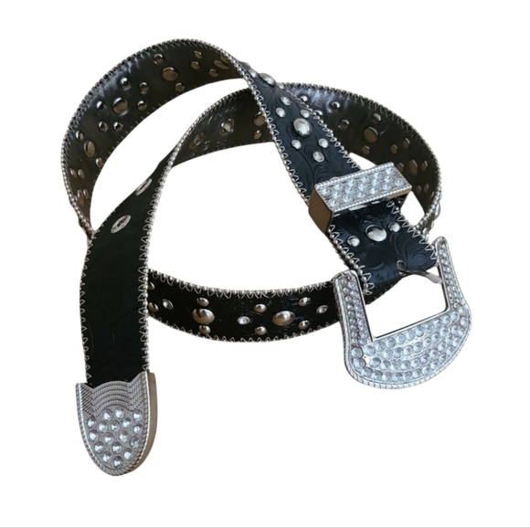 Kathy Van Zeeland Black Western Rhinestone Belt Small - Picture 2 of 12